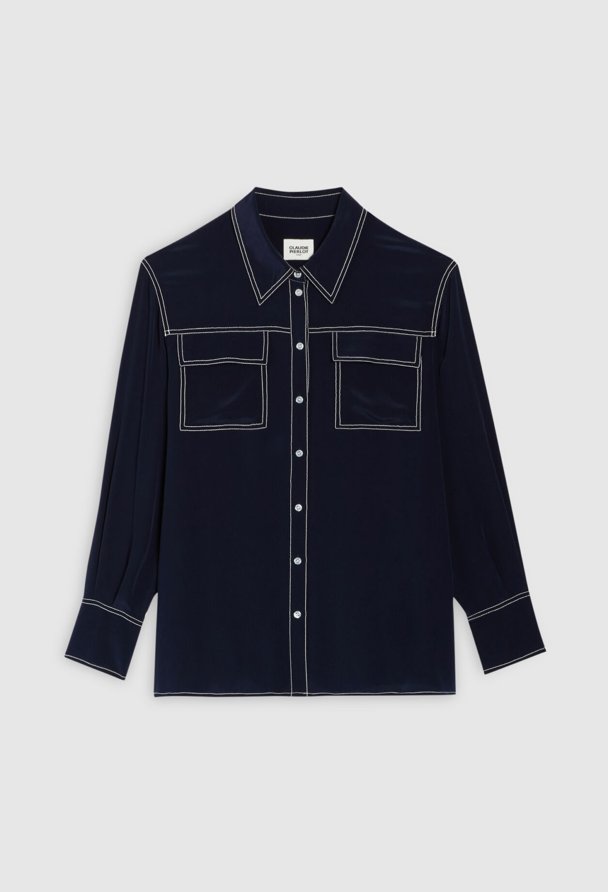 Chemise soie manches longues bleue