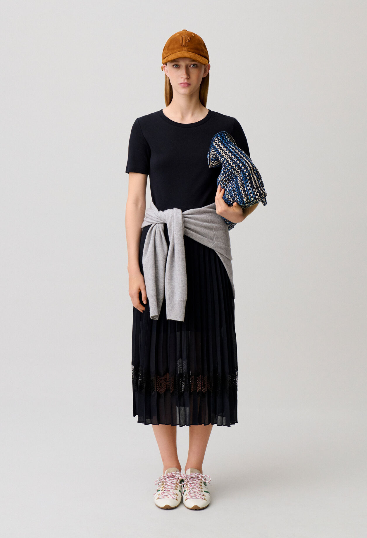 Robe midi bi-mati&egrave;re noire et marine
