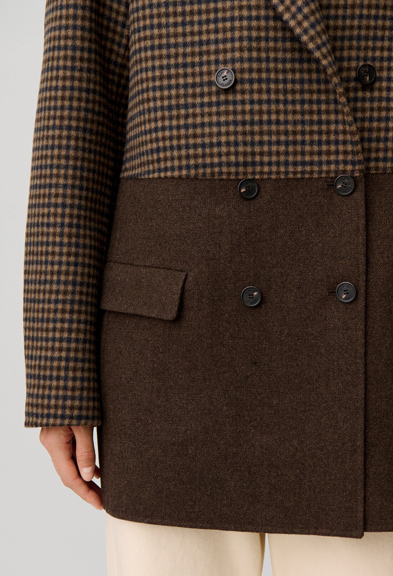 Manteau laine carreaux uni