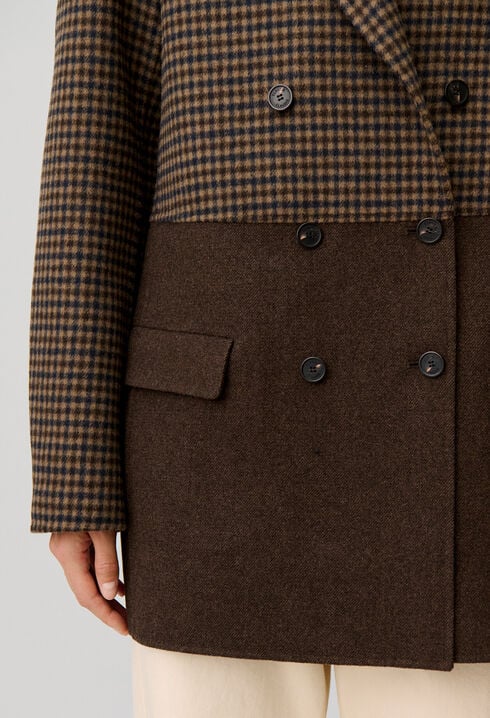 Manteau laine carreaux uni