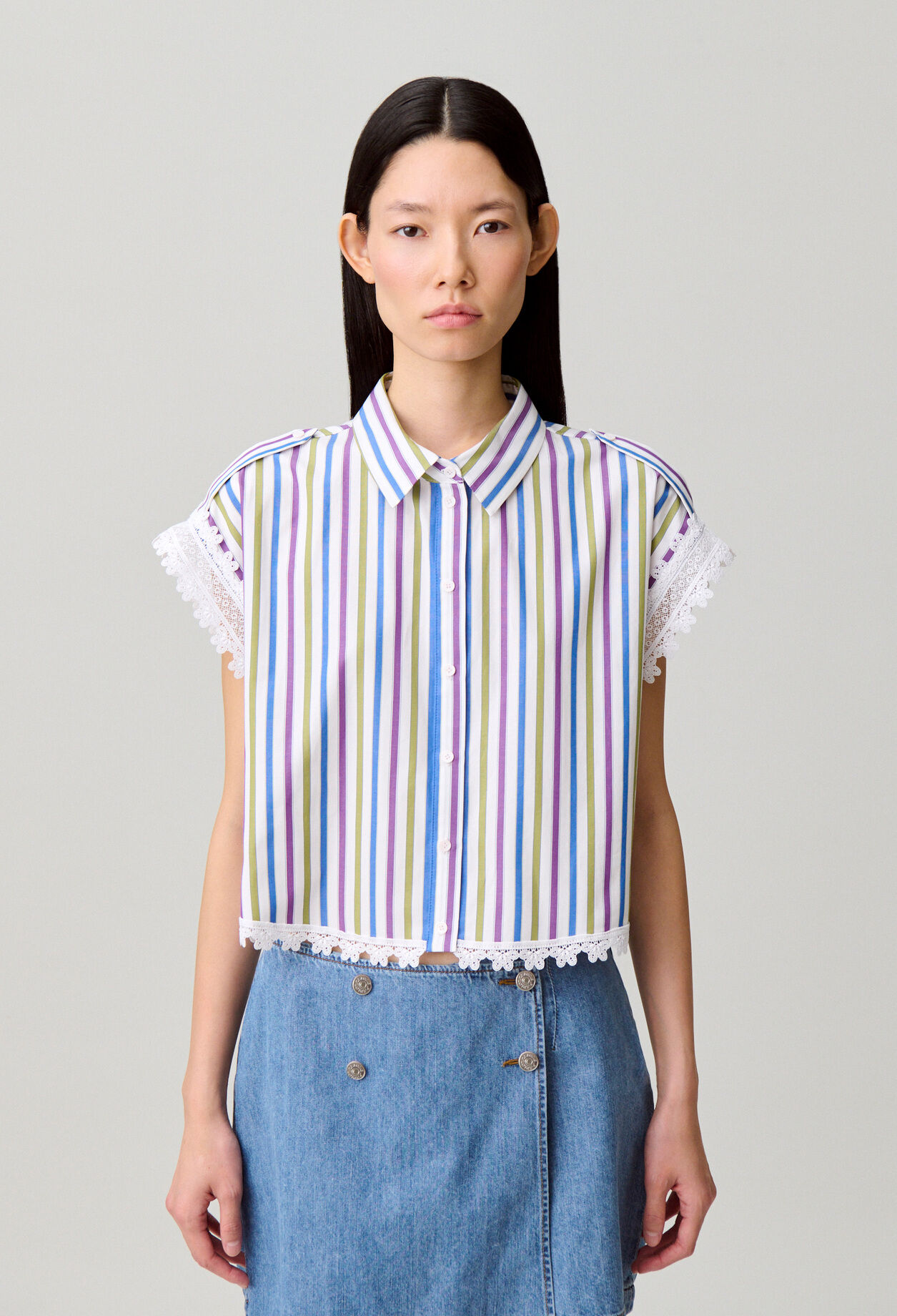 Chemise ray&eacute;e dentelle