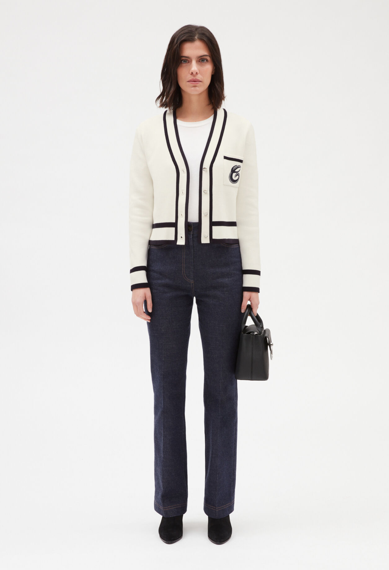 Cardigan bicolore poche brodée