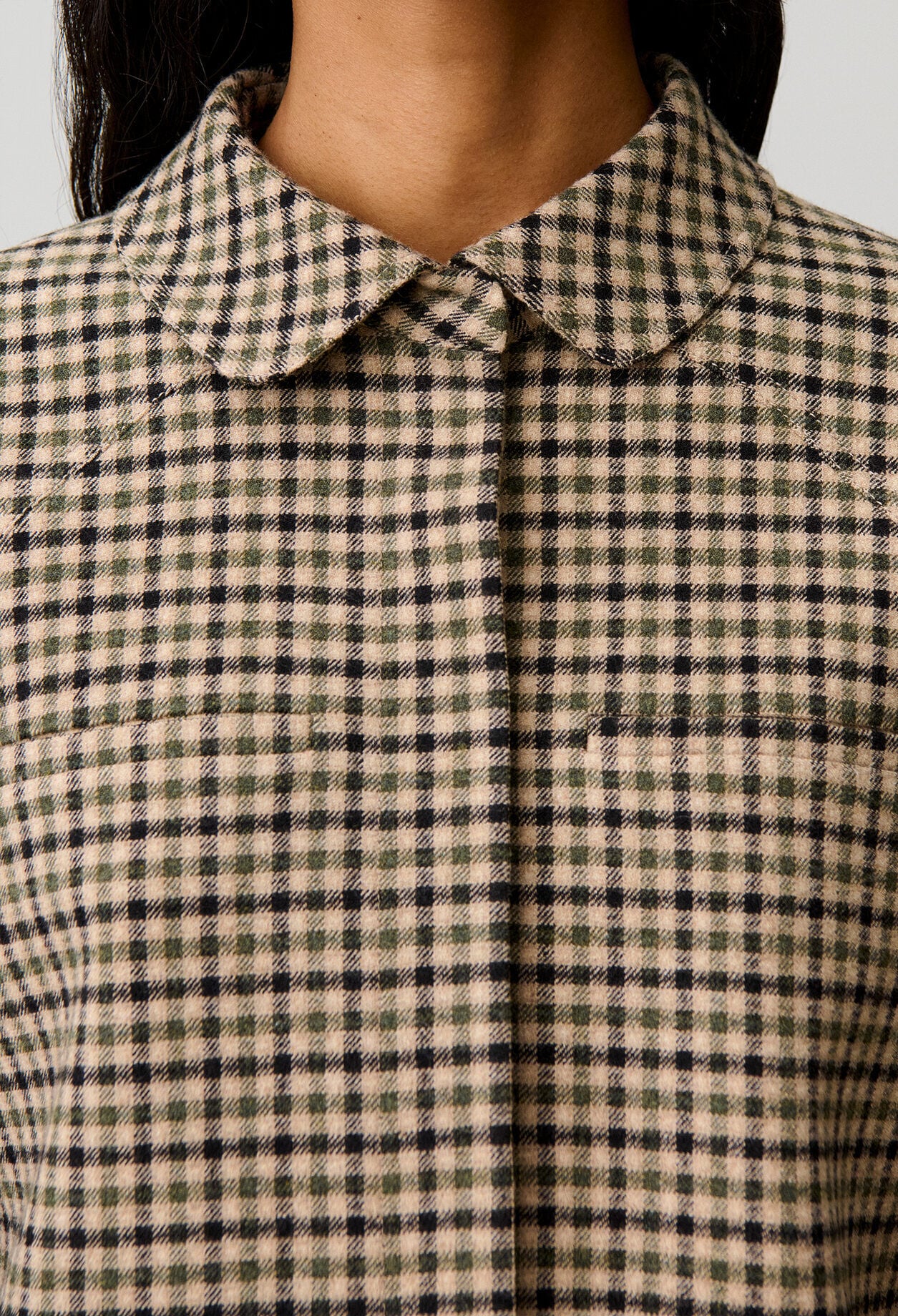 Veste courte laine m&eacute;lang&eacute;e &agrave; carreaux