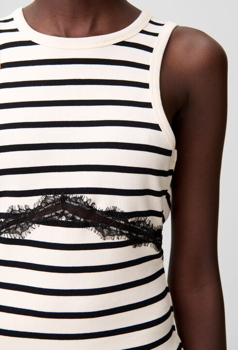 T-shirt coton dentelle marinière