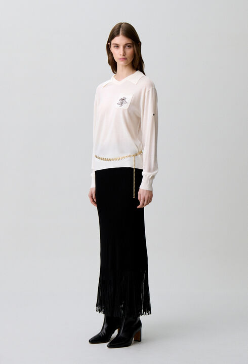 Pull maille fleur brod&eacute;e