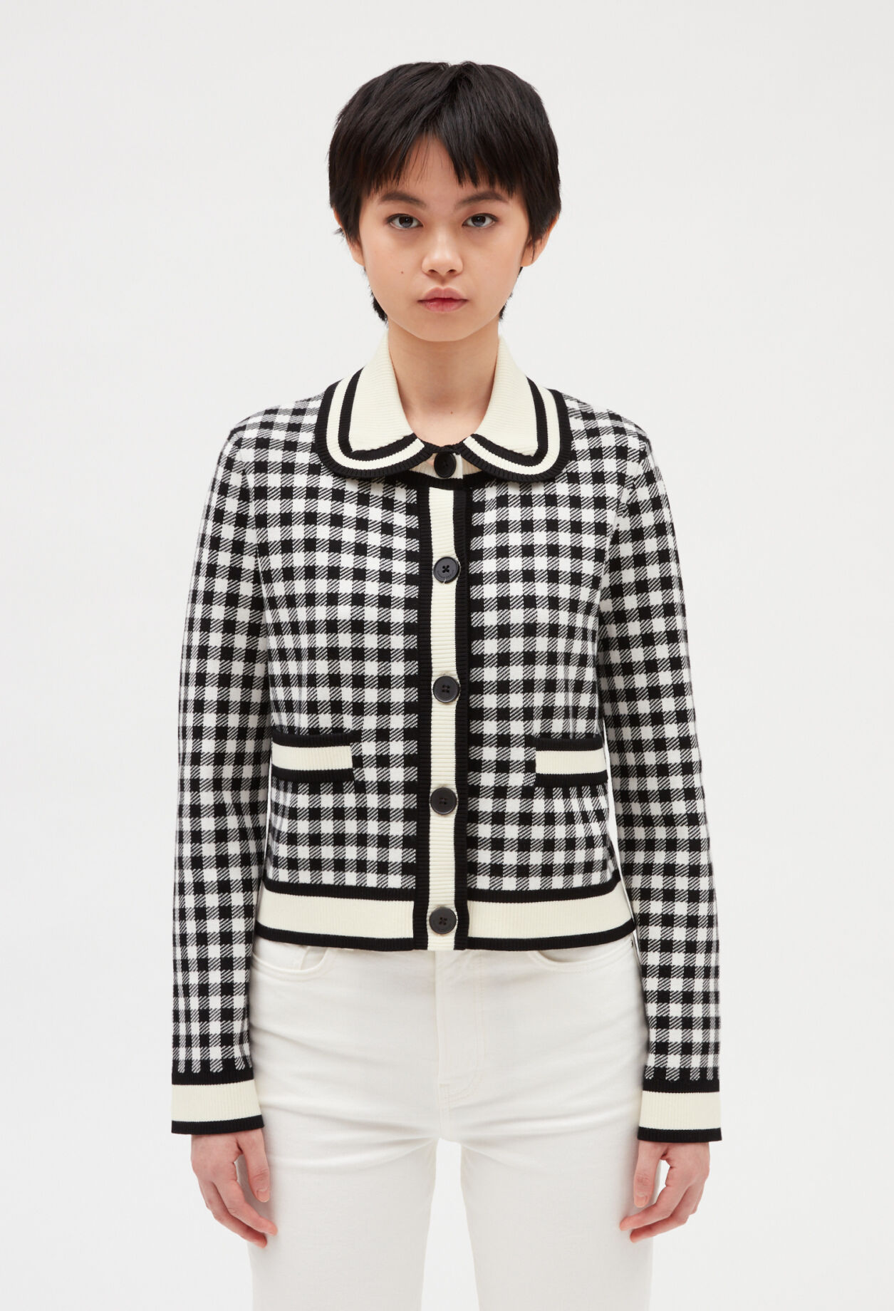 Cardigan vichy col claudine