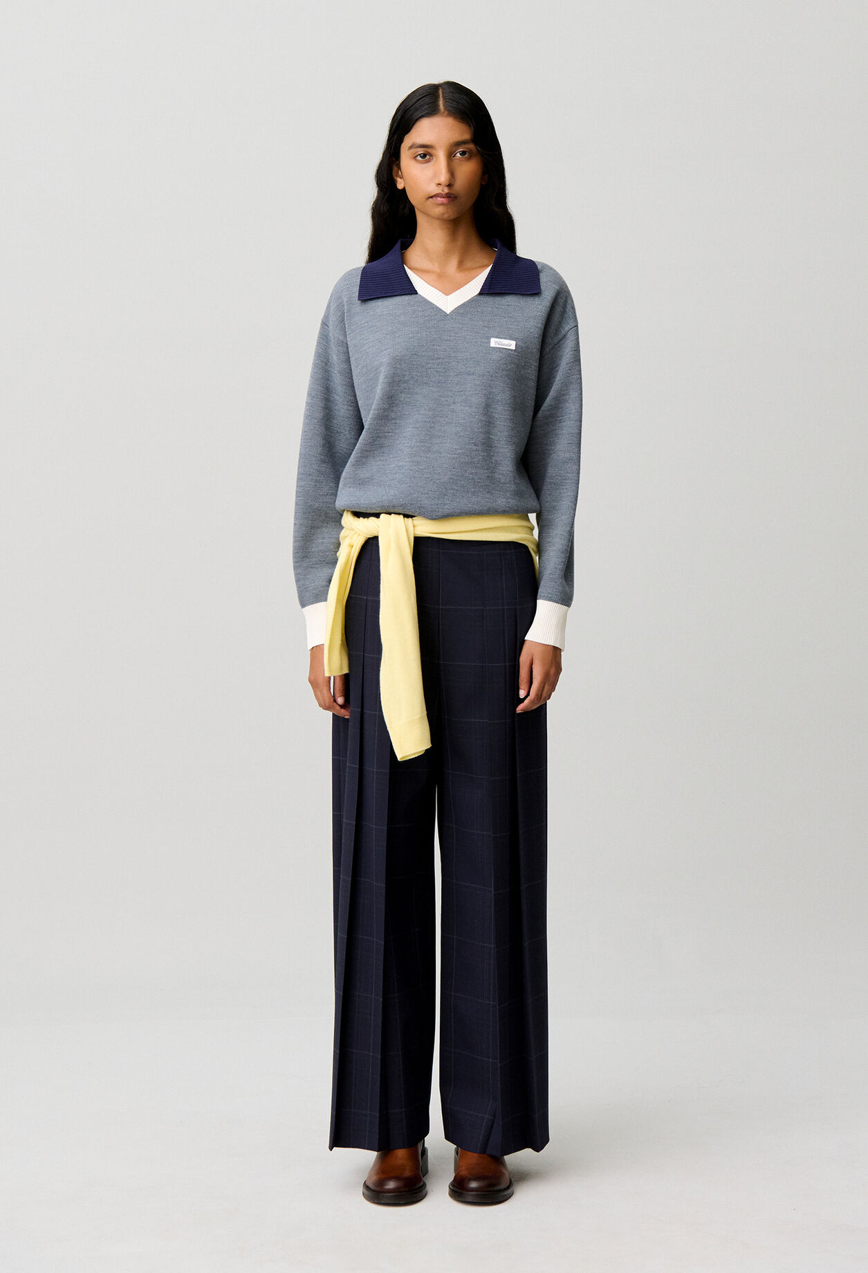 Pantalon jambes larges &agrave; carreaux
