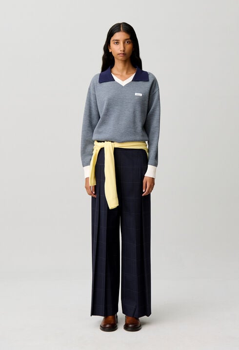 Pantalon jambes larges &agrave; carreaux
