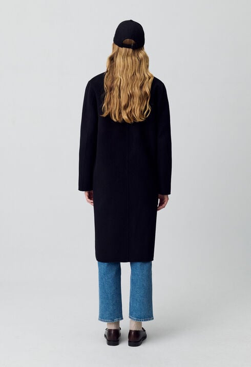 Manteau noir droit mi-long 