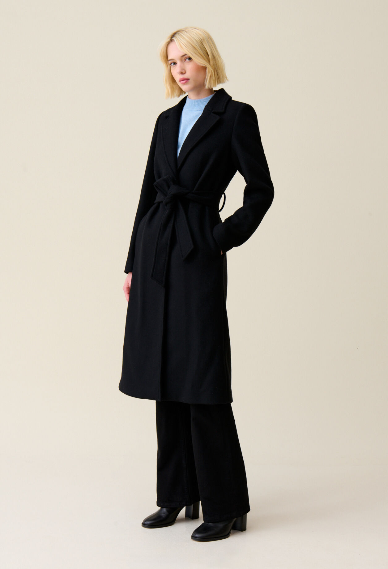 Manteau long ceinture bleu marine pour femme Claudie Pierlot