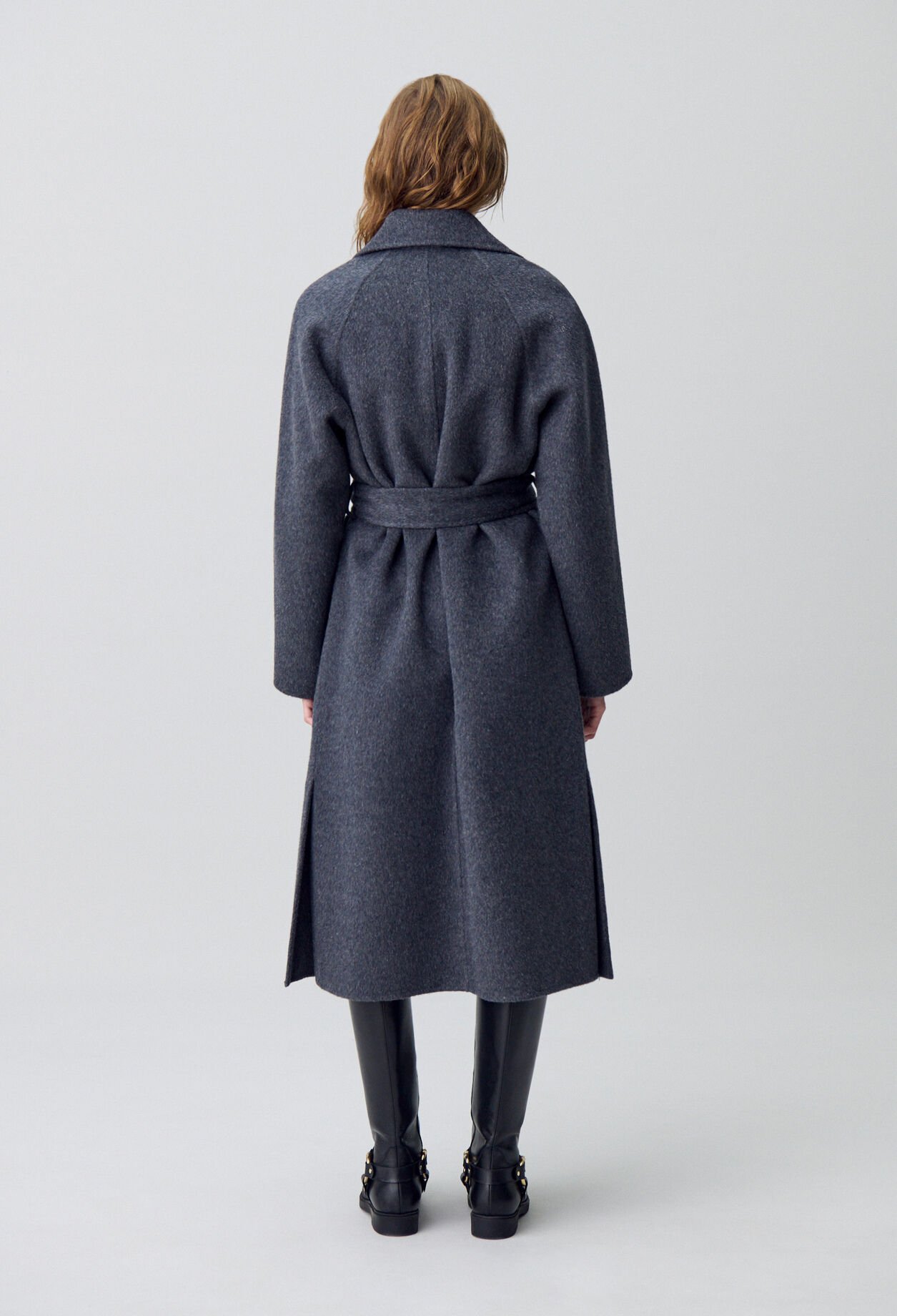 Manteau long ceinturé laine