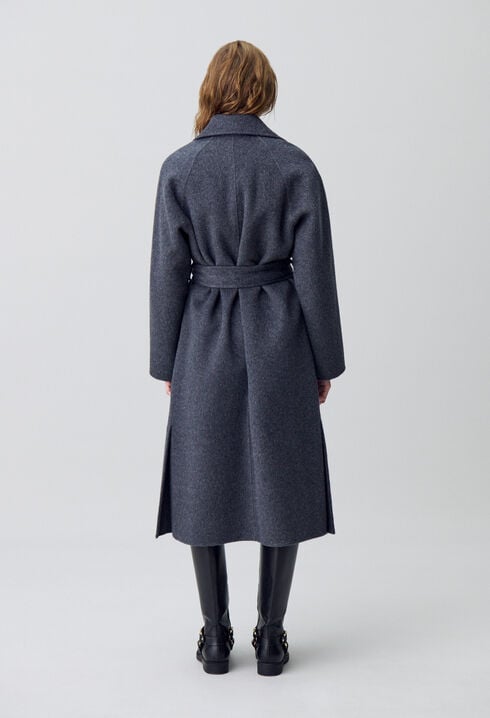 Manteau long ceinturé laine