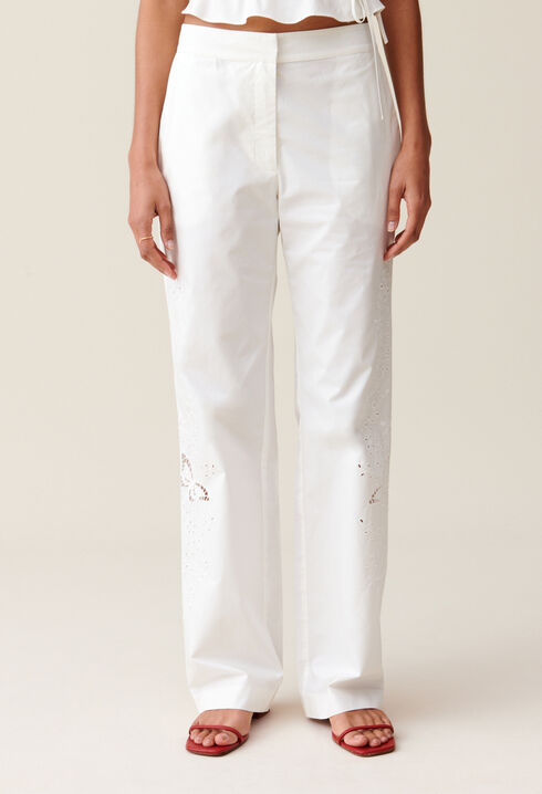Pantalon droit brodé