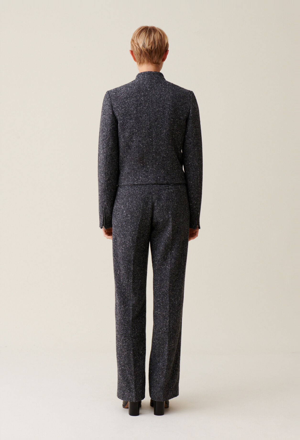 Veste courte laine m&eacute;lang&eacute;e grise