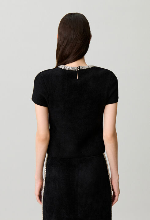 Top court maille effet velours