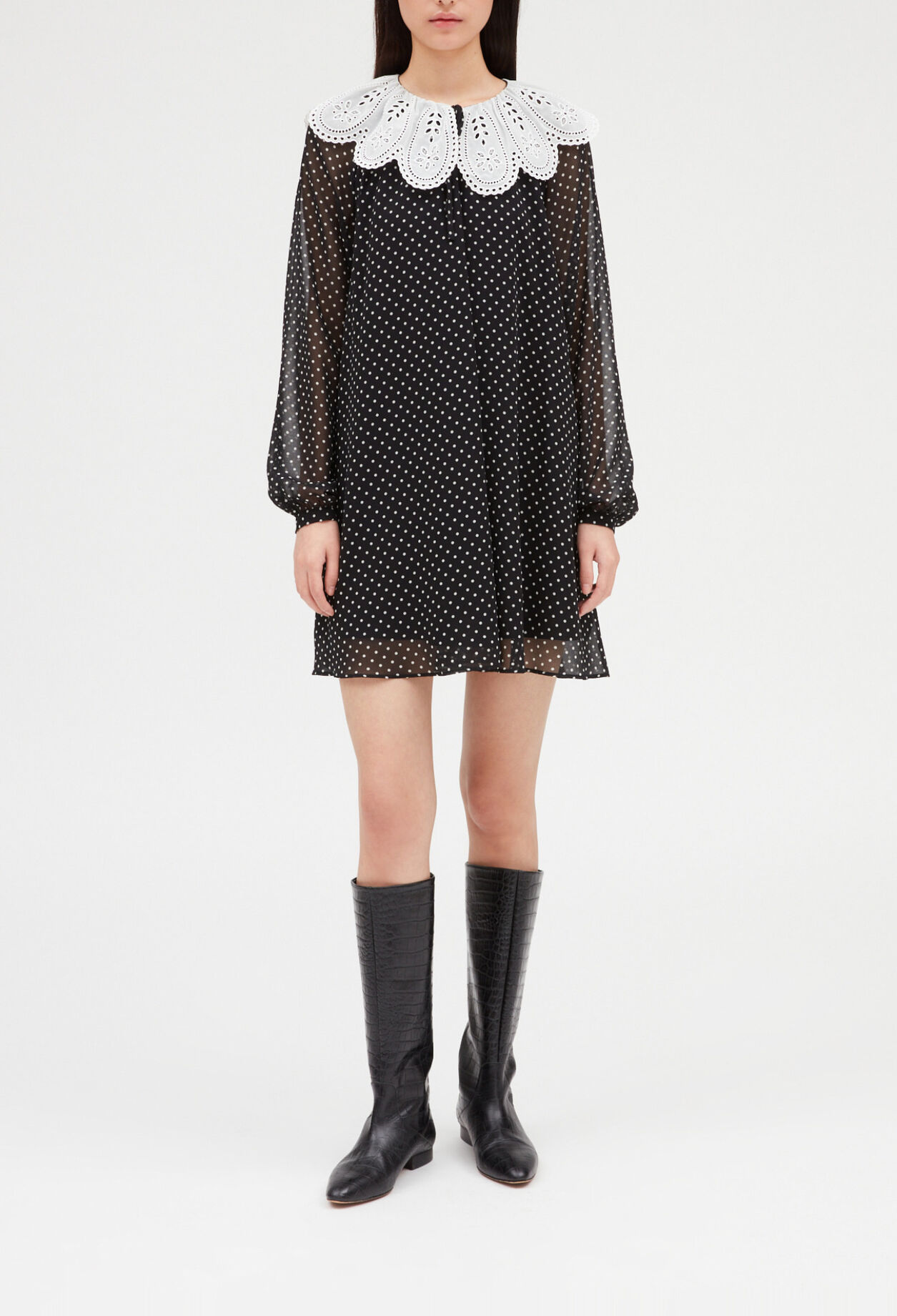 Robe courte Rifi large col imprimé pois