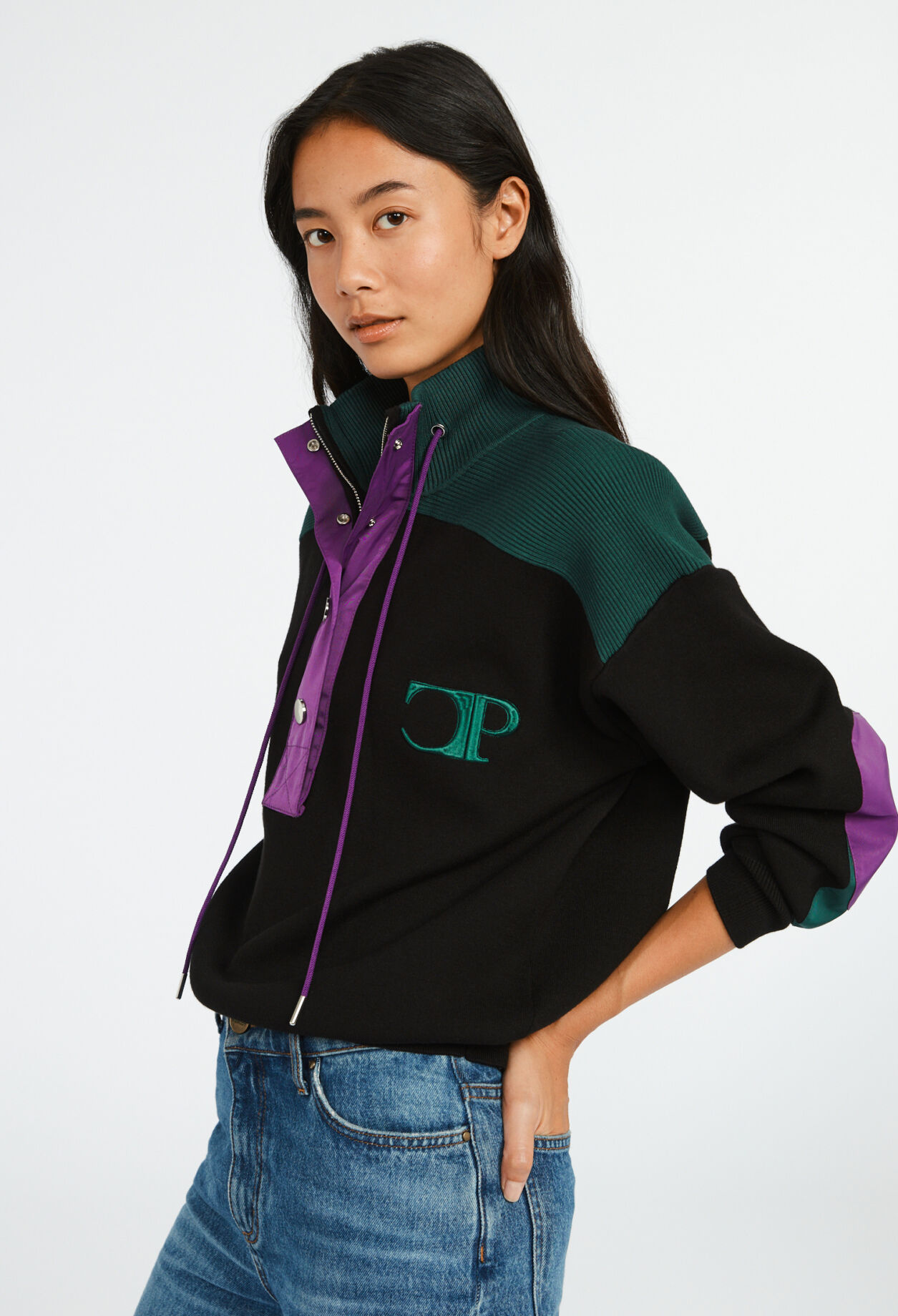 Sweatshirt à col montant boutonné