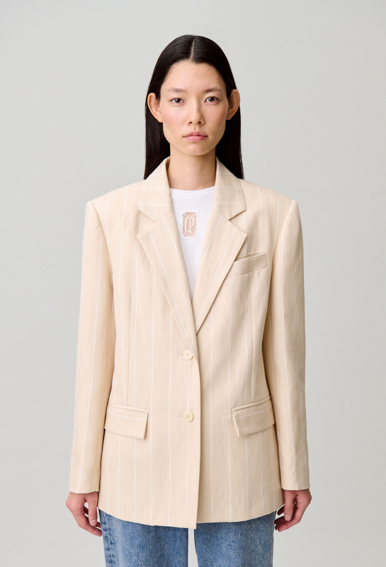 Blazer fines rayures viscose lin