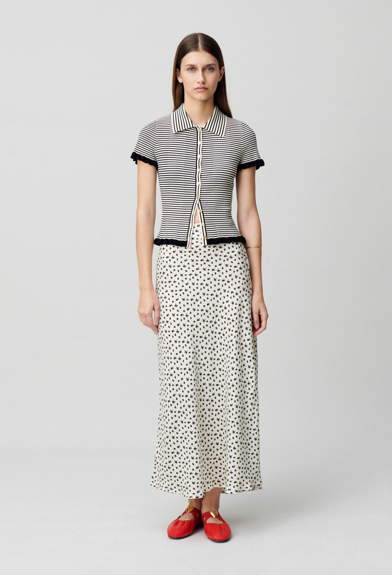 Top polo rayures boutonné