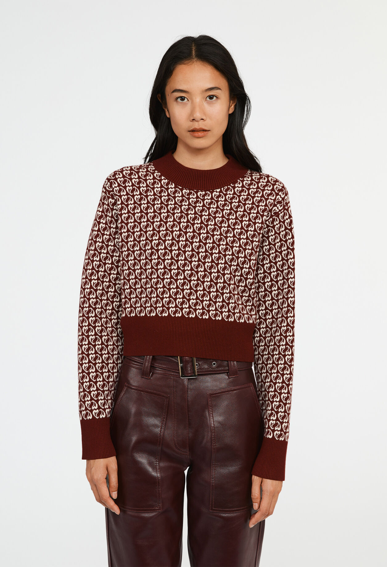 Pull bicolore maille imprimé coeur