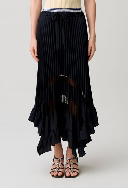 Jupe midi pliss&eacute;e et asym&eacute;trique