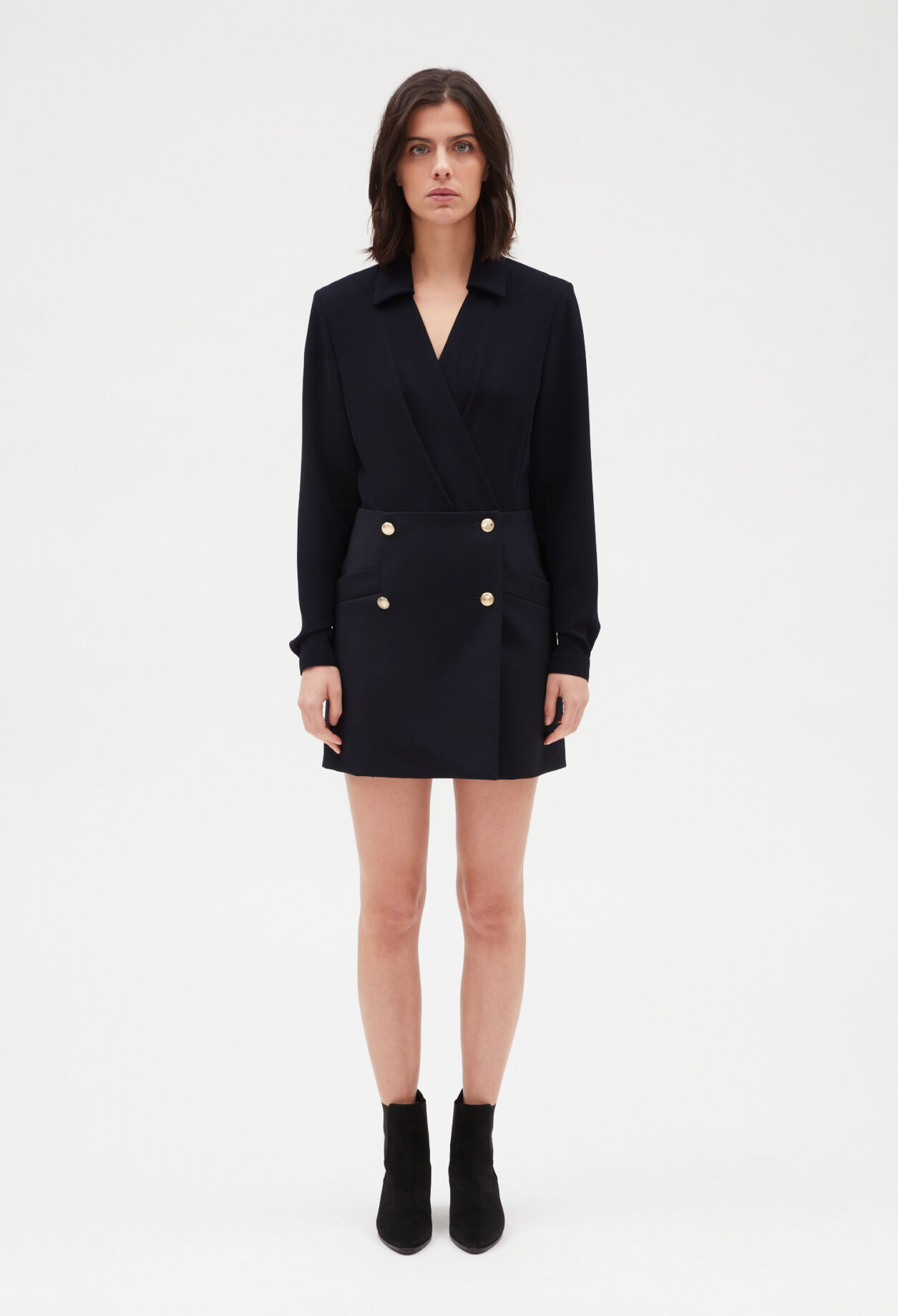 Robe courte bimatière marine