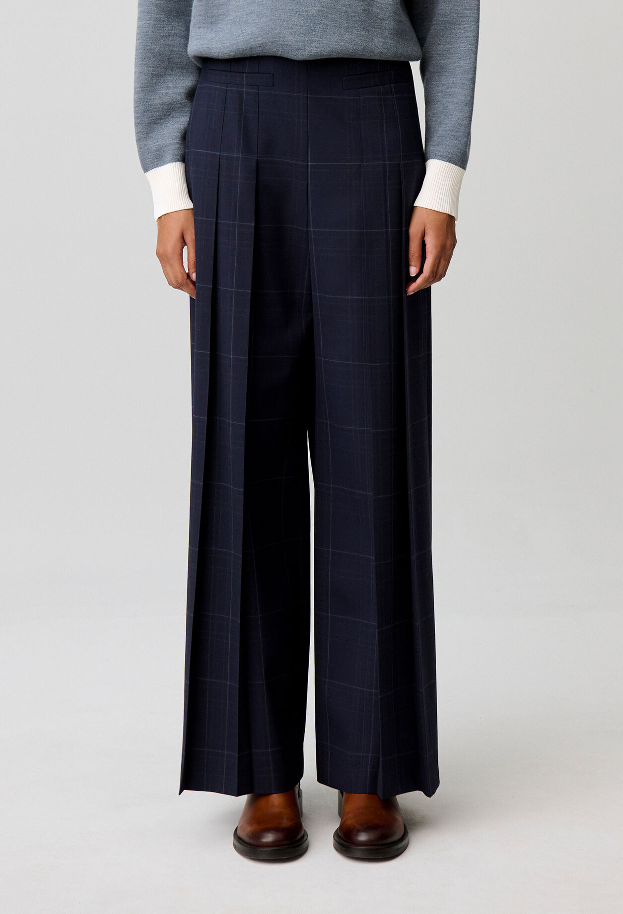 Pantalon jambes larges &agrave; carreaux