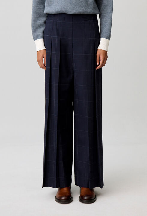 Pantalon jambes larges &agrave; carreaux