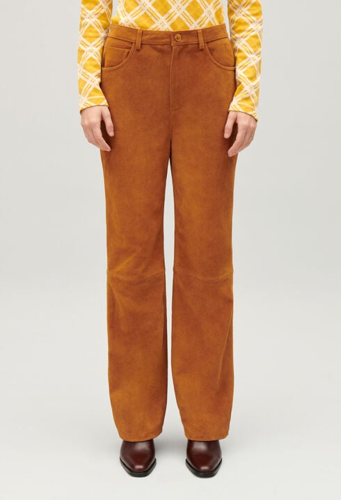 Pantalon cuir suède beige foncé