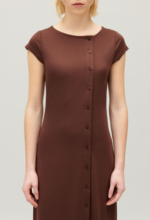 Robe midi boutonn&eacute;e asym&eacute;trique noire