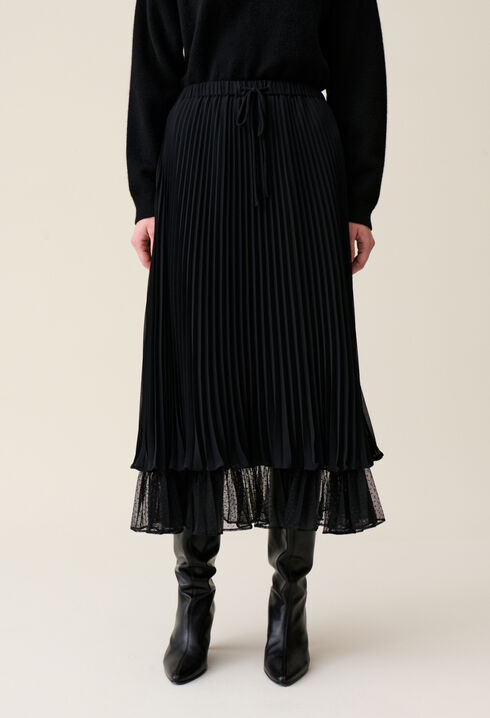 Jupe midi fluide plissée noire