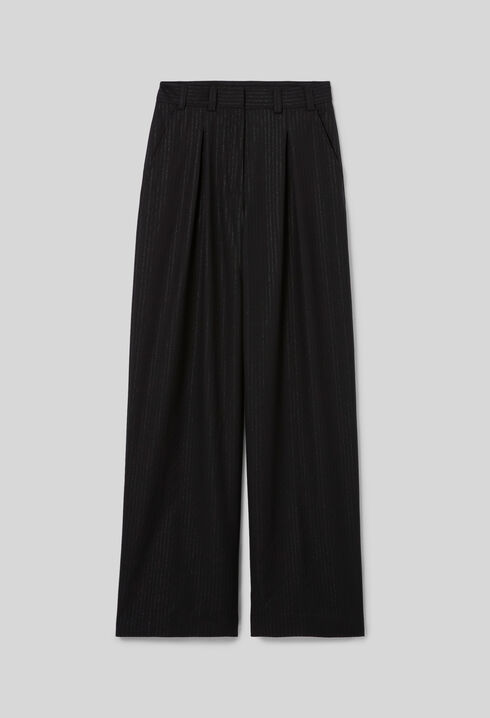 Pantalon droit laine m&eacute;lang&eacute;e rayures