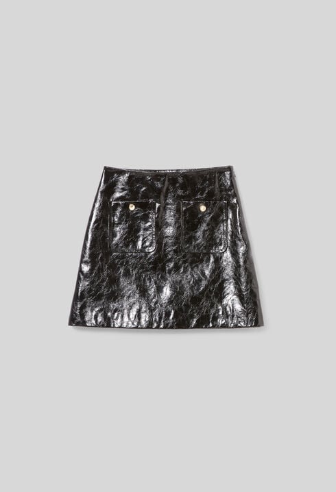 Jupe cuir vernis craquelé
