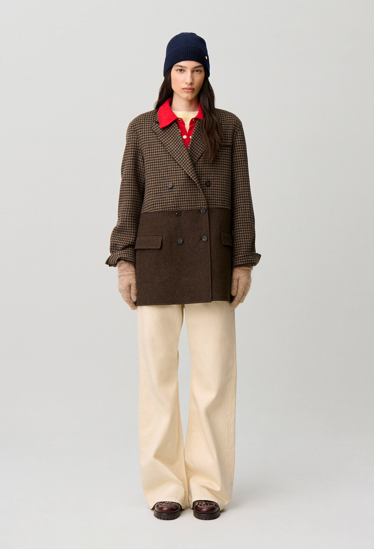 Manteau laine carreaux uni