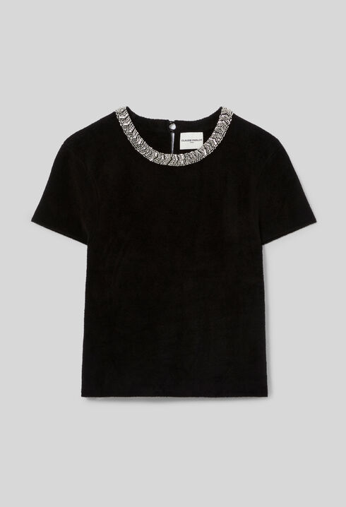Top court maille effet velours