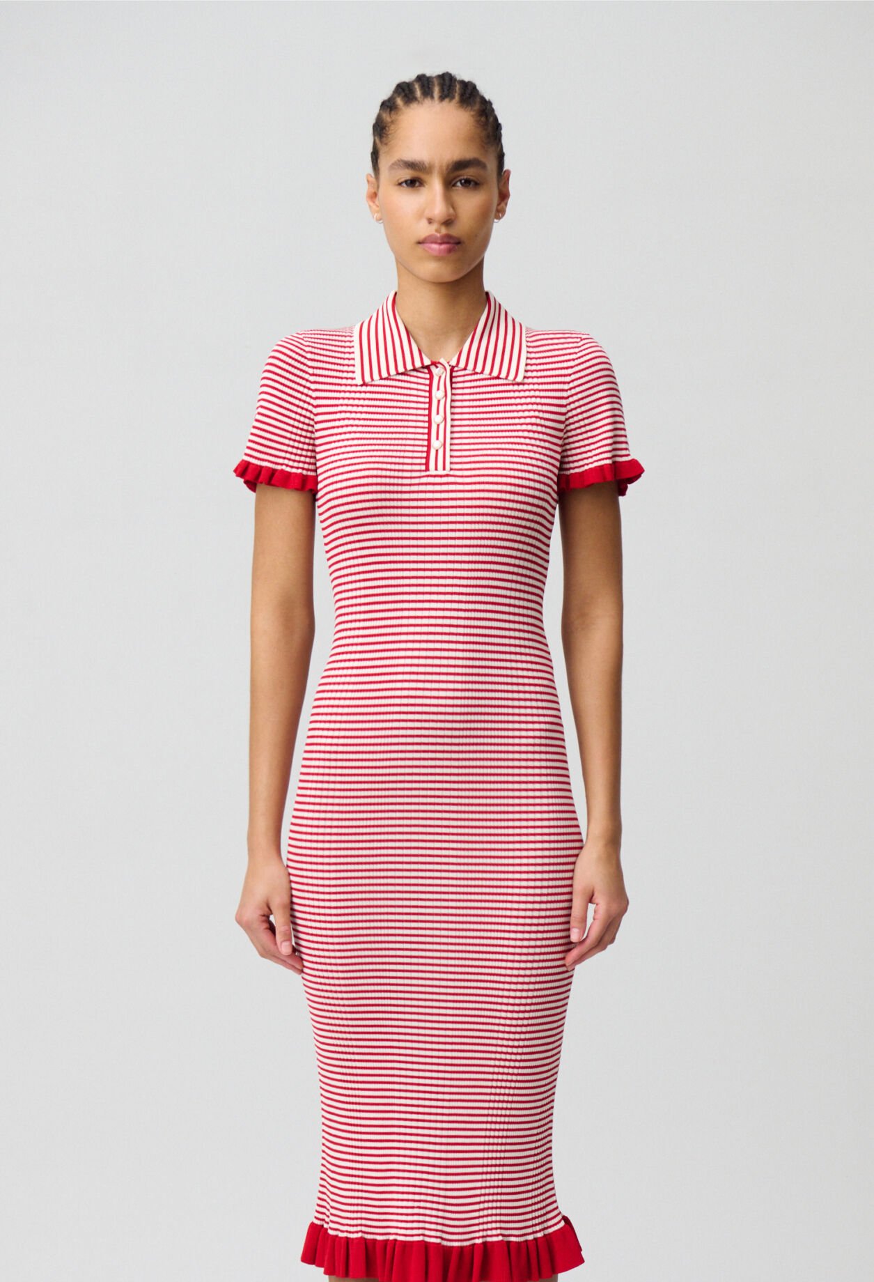 Robe longue maille fine rayée