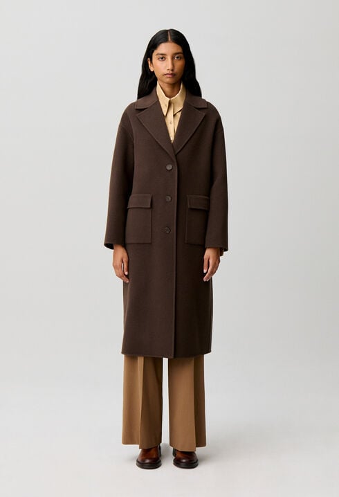 Manteau long laine col tailleur