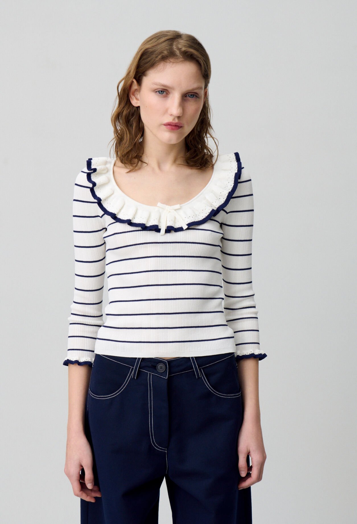 Top maille fine rayé volanté