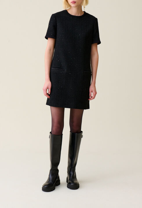 Robe noire courte tweed
