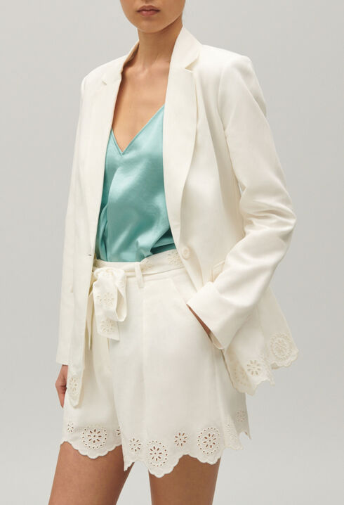 Veste tailleur lin mélangé écrue
