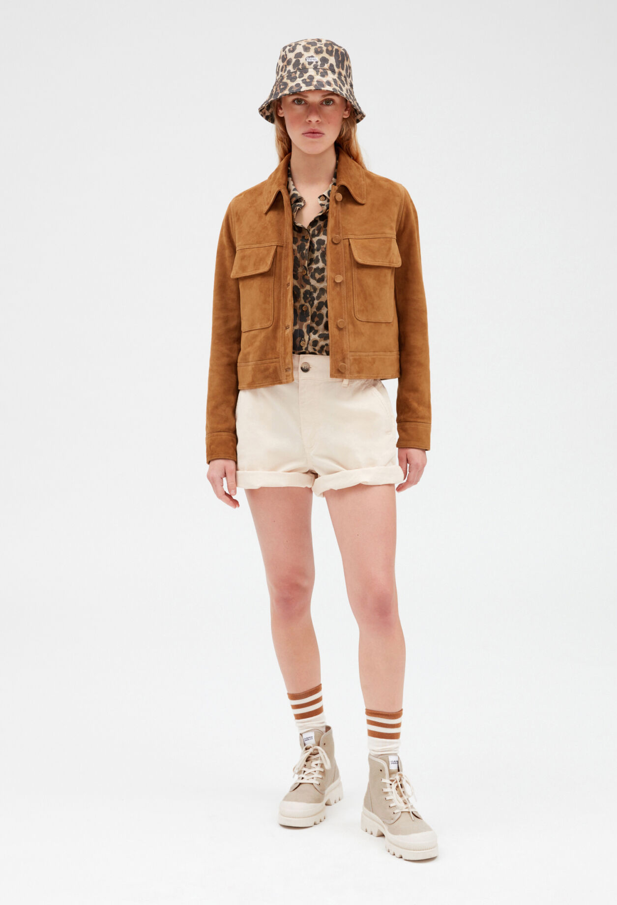 Veste courte suede camel