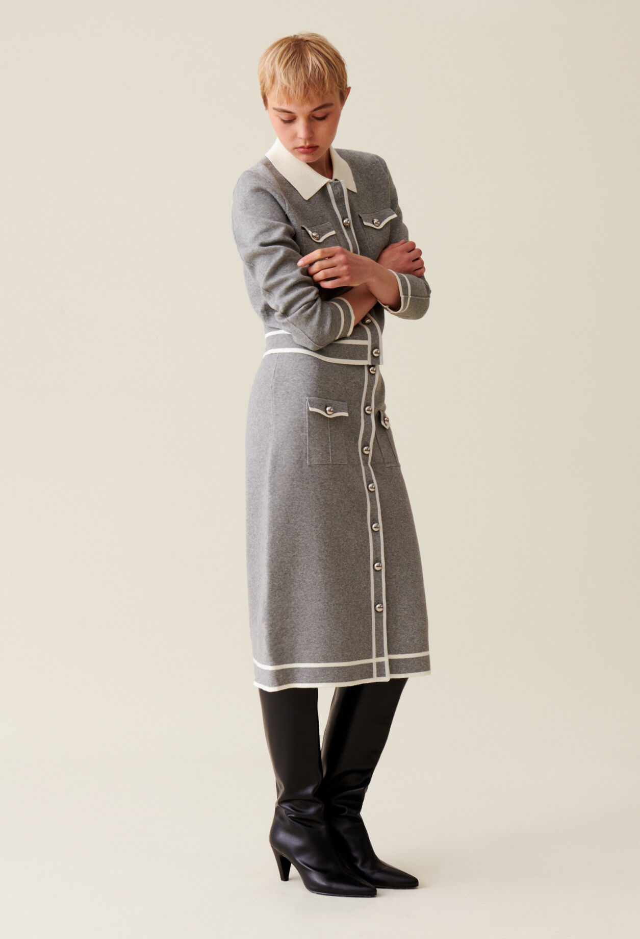 Jupe maille mi longue grise pour femme Claudie Pierlot