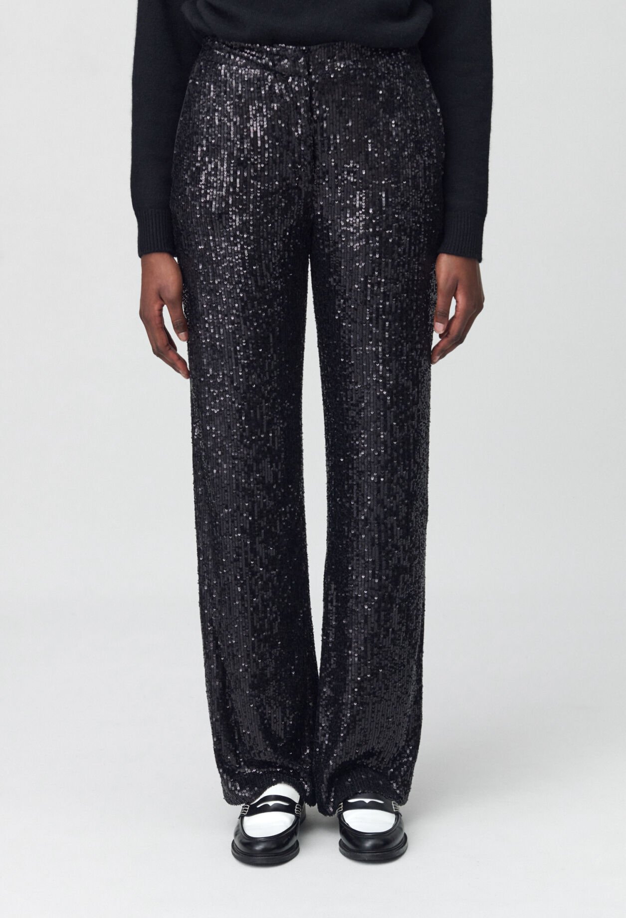Pantalon droit à sequins noir