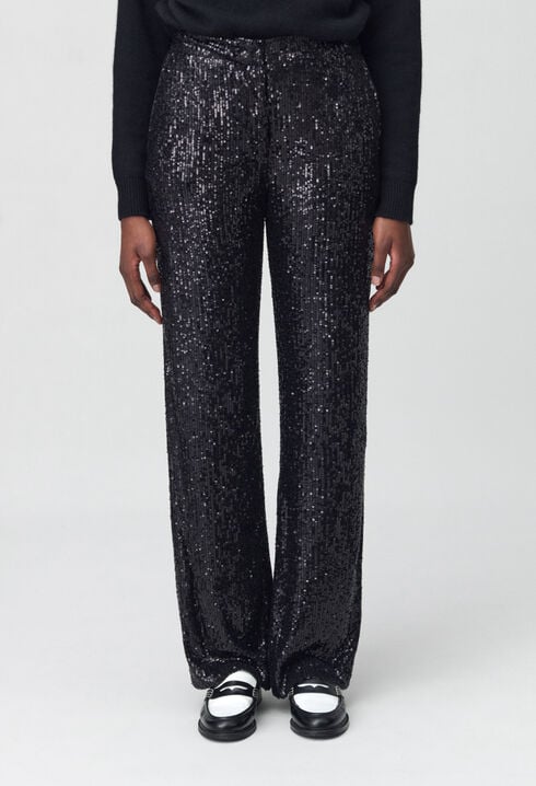 Pantalon droit à sequins noir