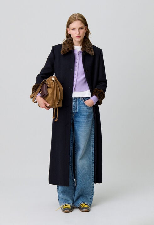 Manteau long laine léopard