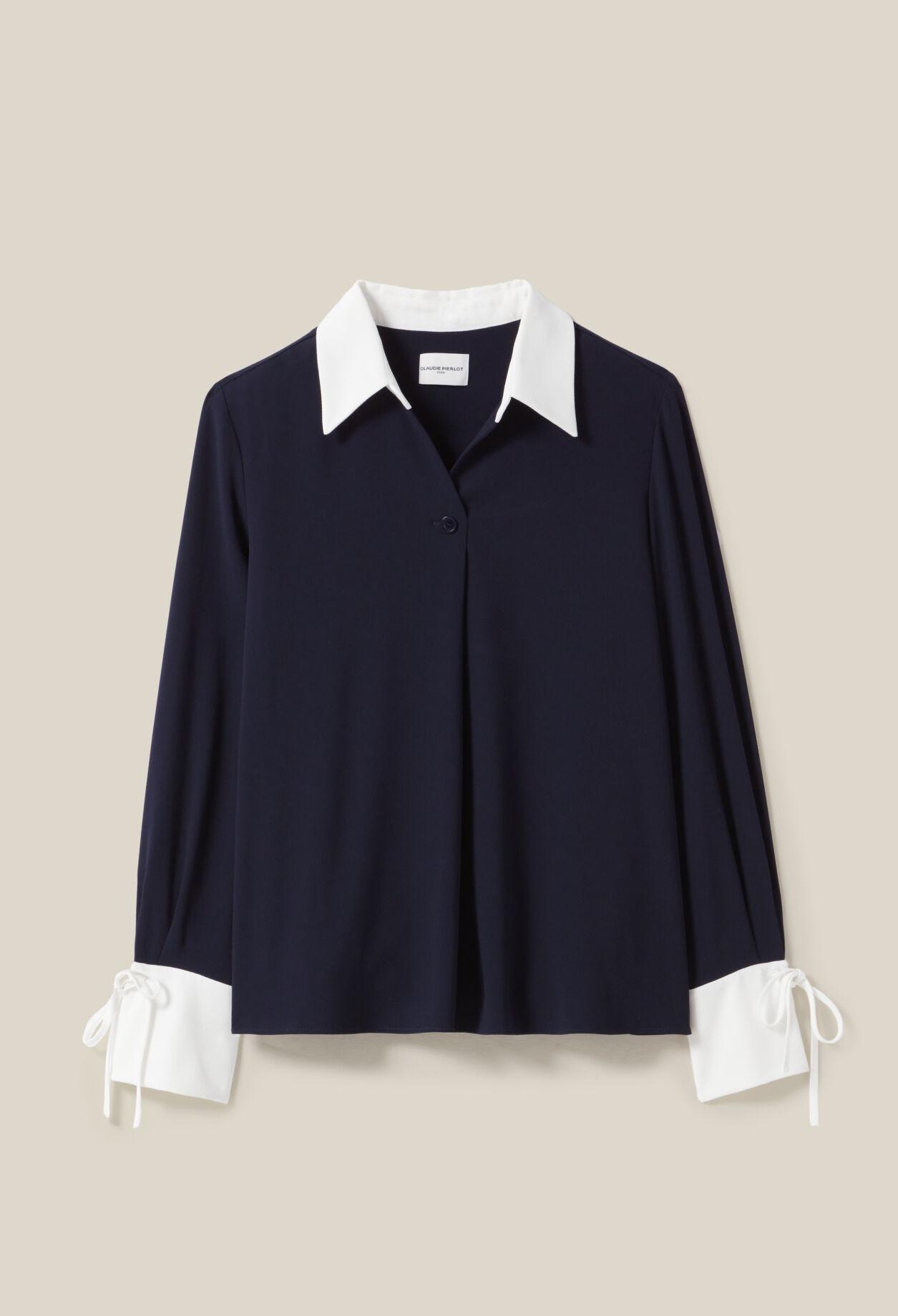 Blouse fluide marine col contrasté