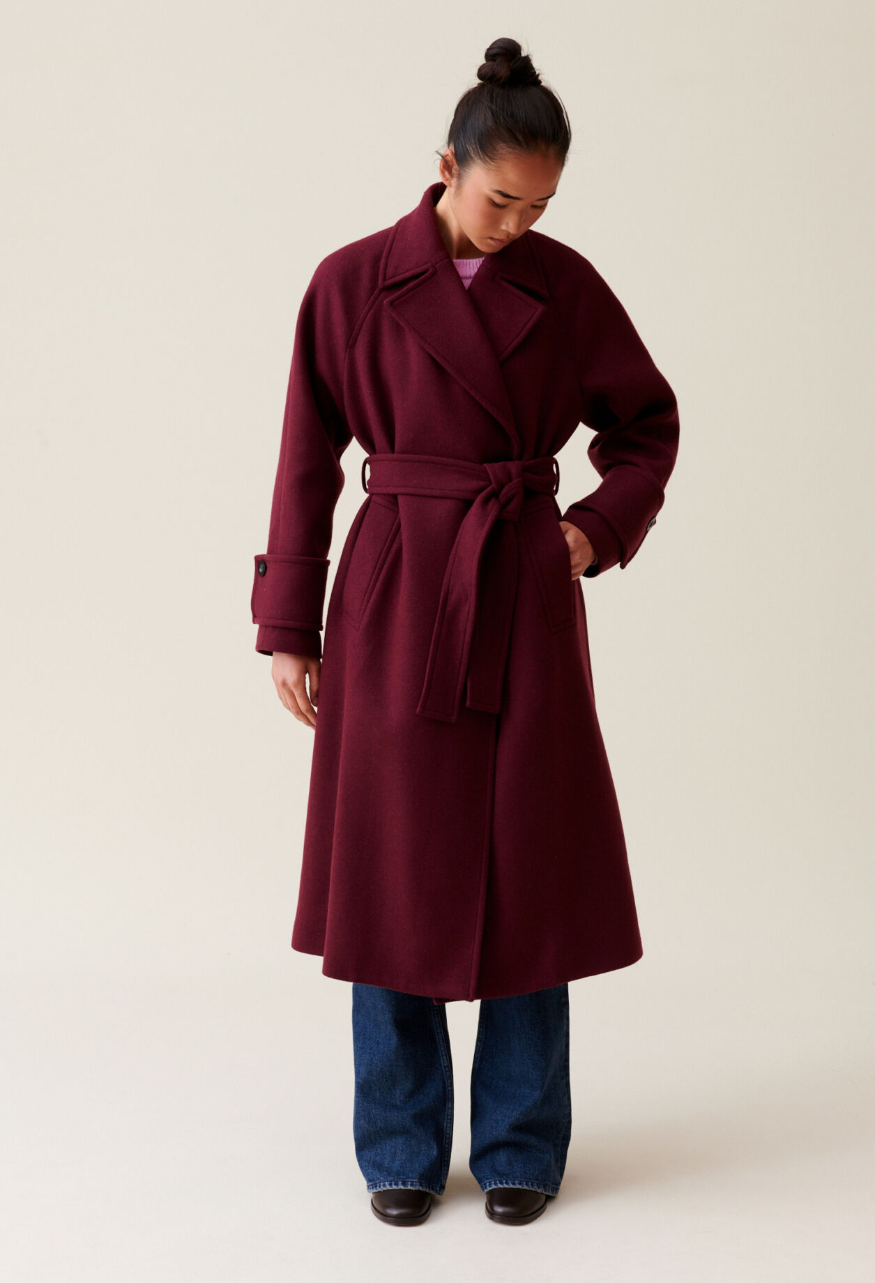 Manteau long esprit trench bordeaux
