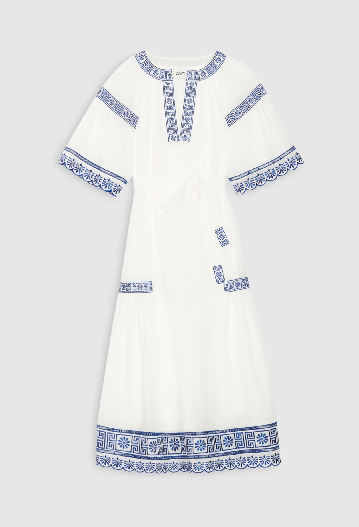 Robe midi brodée écrue
