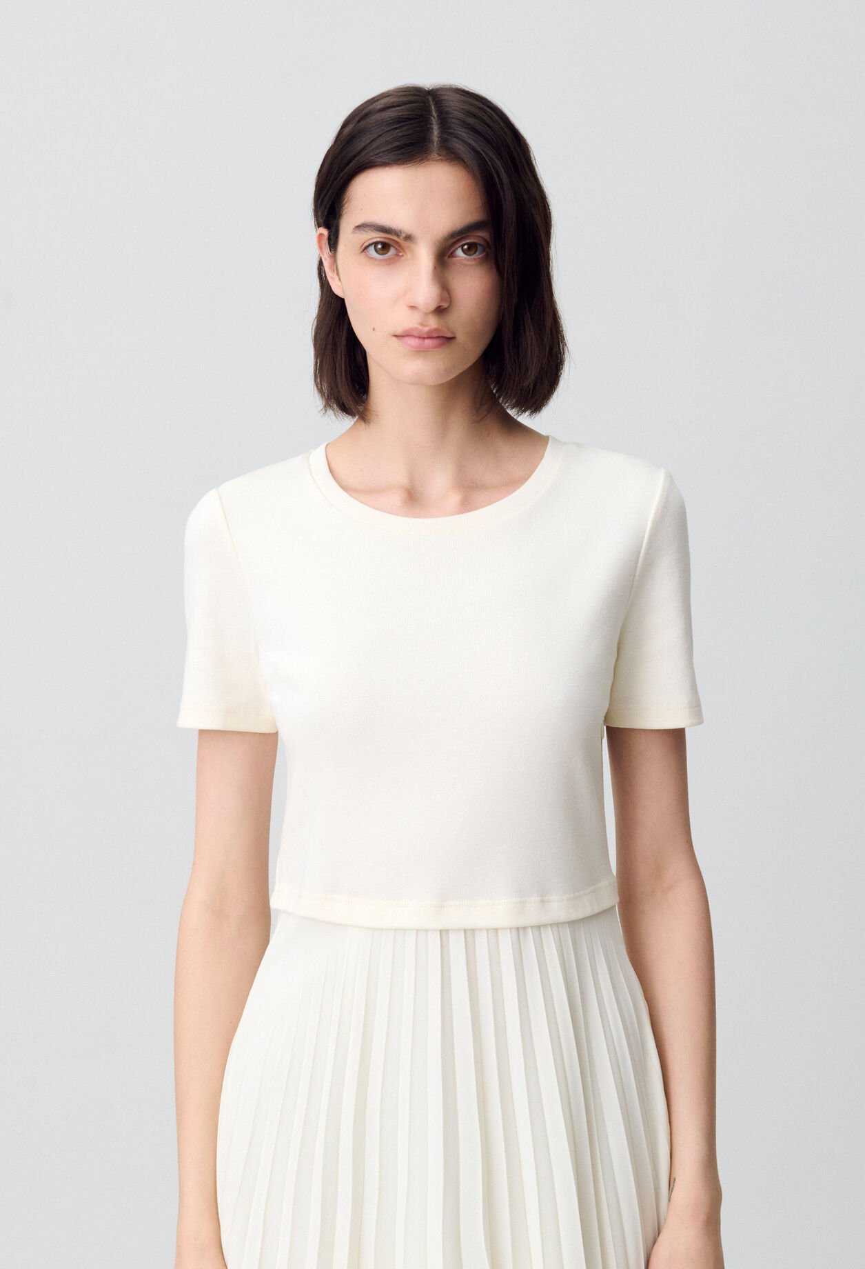 Robe midi Twist bi-matière ivoire