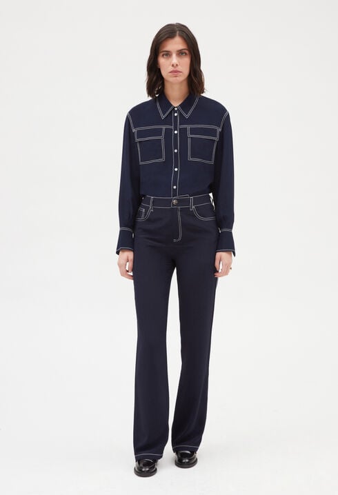 Chemise soie manches longues bleue